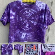 Vintage Fun N Sun T-Shirt Tie Dye Crop Top made in USA one size. Tie dye (purple and white): Single stitch: Made in USA: One size Could be worn by anyone (depending on your style) if the measurements work for you: See pics 10, 11 and 12 for laying flat measurements. All pics are of the same one tie dye crop top t-shirt (sometimes referred to as a half shirt) that buyer will receive. See all 12 pics for details and enlarge each pic for a closer look. Any wear or anything else is to be considered Vintage Cropped T-shirt With Graphic Print For Summer, Fun Summer Festival T-shirt, Retro Crew Neck Cropped T-shirt For Summer, Tie Dye Tops For Summer Streetwear, Summer Cropped T-shirt With Screen Print, Relaxed Fit, Relaxed Fit Cropped T-shirt With Screen Print For Summer, Casual Tops For Music Festival And Beach Season, Relaxed Fit Top For Summer Music Festival, Trendy Purple Tops For Festival