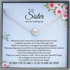 Sister Wedding Gift from Sister Wedding Day Gift for Bride from Sister Single Pearl Necklace Gift For Bride From Sister, Wedding Day Gift For Bride, Rehearsal Dinner Gift, Dinner Gifts, Sister Wedding Gift, Single Pearl Necklace, Single Pearl, Gift For Bride, Stylish Top