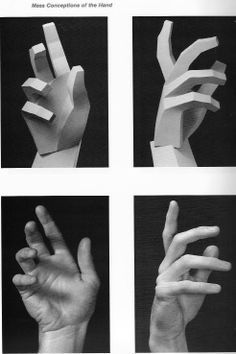 four different images of hands made out of paper