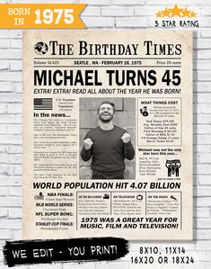 an old newspaper advertisement for michael turns 45, with the caption that says it was born