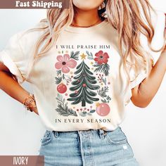 Are you looking for Floral Christian Christmas Shirt? We got you! ✅ ABOUT OUR Boho Floral Christmas Comfort Color T-shirt  ▸ 100% ring-spun US cotton for long-lasting comfort.  ▸  The garment is sewn around the finished edges with double stitching, making it long-lasting ▸  The garment is dyed after it's been constructed, giving it a soft color and texture ▸ Printed and shipped from the USA ✅ HOW TO ORDER your Floral Christian Faith Shirt 1. Check our photos for sizing and color options. 📏 2. C Christian Comfort, Bright Sweater, Christmas Christian, Praise Him, Floral Christmas, Boho Christmas, Faith Shirt, Christian Shirt, Boho Gifts