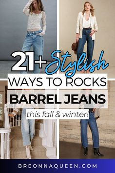 Barrel jeans are the ultimate must-have denim trend for fall and winter. Our blog post features 21+ outfit ideas that showcase the versatility and style of this fashion-forward look. Click through and discover how to make barrel jeans your new go-to! #barreljeanstrend #fallwinterdenim #musthavestyle Barrel Pants Outfit Winter, Styling Barrel Jeans, Style Barrel Jeans, How To Wear Barrel Jeans, Barrel Jeans Outfit Winter, How To Style Barrel Jeans, Barrel Jeans Street Style, Bell Bottom Jeans Outfit Winter, Barrel Leg Jeans Outfit