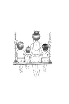 three children sitting on a bench with their backs to each other