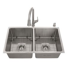 stainless steel double bowl kitchen sink with faucet