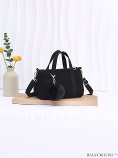 BagForLove - Black Polyester Mini Boston Bag - Sleek and Compact Black Handheld Shoulder Bag For School, Casual Black Bag With Detachable Strap, Black Top Handle Satchel For School, Black Handheld Bags For School, Black Handheld Bag For School, Handheld Black Bag For School, Black Handheld School Bag, Black Satchel Shoulder Bag With Single Handle, Black Top Handle Shoulder Bag With Single Handle