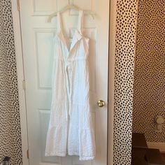 Drawstring/Tie Waist And Buttons Top To Almost Bottom. Never Worn But No Tags. White Tie Fastening Dress For Day Out, White Dresses With Tie Fastening For Day Out, Spring Maxi Dress With Tie Fastening For Brunch, Casual Gap Maxi Dress, Gap Casual Maxi Dress, White Vacation Dresses With Tie Fastening, Chic Sleeveless Maxi Dress By Gap, Chic Sleeveless Gap Maxi Dress, Spring Beach Dress With Drawstring Tie