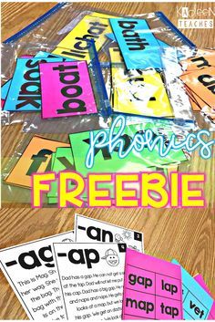 a pile of freebie cards with the words phonics and letters on them