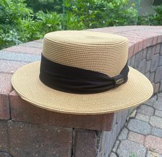 Material: Toyo Straw | Adjuster Size |  Brim Size: 2.5" Material: Wheat Straw | Adjuster Size |  Brim Size: 2" | Comfort Elastic Sweatband Hat Size: Medium 22-22.4 Inches 56-57cm                 Large 22.8-23.22 Inches  58-59 cm Adjustable Flat Bill Hat Band For Vacation, Casual Adjustable Boater Hat With Flat Bill, Casual Adjustable Top Hat With Short Brim, Casual Top Hat With Short Brim For The Beach, Casual Adjustable Top Hat For Beach, Casual Top Hat With Flat Brim For Beach, Adjustable Flat Bill Sun Hat For Beach, Adjustable Sun Hat For Beach, Brown Flat Bill Panama Hat For Beach