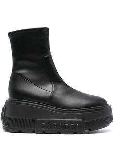 black calf leather slip-on style round toe ankle-length platform sole logo at the sole ridged rubber sole Casadei Boots, On Logo, Shoe Inspo, Leather High Tops, Swag Shoes, Platform Ankle Boots, Platform Boots, Black Ankle Boots, Leather Slip Ons