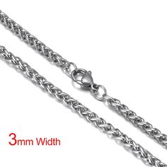 Add bold drama to designs with the stainless steel wheat chain. This chain features a style similar to snake chain, with interlocking links that create a continuous, almost solid look. This sturdy chain is perfect for using with heavier components. It would make a great foundation for large-hole bead projects. Add a pendant for a simple, stand-out display. This chain features a dark silver shine that would work well with bright colors like red, purple or orange. Width: 2.5mm / 3mm / 4mm / 5mm / Metal Wheat Chain Link Necklace, Stainless Steel Wheat Chain Necklace, Gift Stainless Steel Wheat Chain Necklace, Necklaces For Men, Bead Projects, Jewelry Diy Bracelets, Large Hole Beads, Black Jewelry, Snake Chain