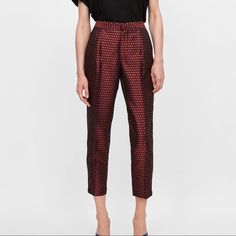 Maroon Jacquard Pants. Unworn With Tags. No Offers Please. Elegant Jacquard Bottoms For Spring, Chic Jacquard Bottoms For Spring, Chic Spring Jacquard Bottoms, Spring Chic Jacquard Bottoms, Jacquard Pants, Slacks Trousers, Zara Jumpsuit, Pinstripe Pants, Lace Jumpsuit