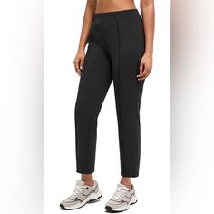 Fabric Type- Solid: 85% Polyester, 15% Spandex. Comfy Soft, Stretchy And Non Transparent Closure Type- Button Inseam- 25 Inches Stretch Joggers For Workwear, Black Relaxed Fit Capri Pants, Black Relaxed Fit Ankle-length Capris, Casual Black Mid-rise Capris, Versatile Black Capri Bottoms, Versatile Black Capri-length Bottoms, Ankle-length Workout Sweatpants, Ankle-length Sweatpants, Sporty Ankle-length Elastane Pants