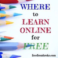 there are many colored pencils with the words where to learn online for free on it