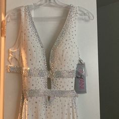 Long Evening Gowns White Sparkle Formal Dress, Long White Rhinestone Dress, Jovani Dresses, Long Evening Gowns, Evening Gowns, Special Occasion, Color White, Mini Dress, Womens Dresses