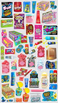 an assortment of candy and toothpaste on a white background with the caption's name