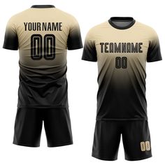 Custom Soccer Uniforms - Custom Cream Black Sublimation Fade Fashion Soccer Uniform Jersey Number Logo, Logo Number, Soccer Uniforms, Blue Football, Sports Uniforms, Sport Wear, Soccer Jersey, Moisture Wicking Fabric, Your Name