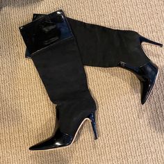 Sits Just At Or Slightly Below The Knee. Heel Height Is About 3 Inches. Size 7.5 Evening Patent Leather Knee-high Heels, Evening Knee-high Patent Leather Heels, Evening Patent Leather Heels, Black Pointed Toe Kate Spade Heels, Kate Spade Pointed Toe Heels For Work, Black Kate Spade Pointed Toe Heels, Kate Spade Black Pointed Toe Heels, Kate Spade Pointed Toe Leather Heels, Elegant Black Kate Spade Heels