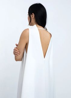 KAAREM - Punica Sleeveless V Back Dress - White Chic A-line Dress With Keyhole Back, Sleek Backless Dress With Keyhole Back, White Sleeveless Backless Dress With Cutout Back, Sleek Spring Maxi Dress With Halter Neck, Sleeveless Backless Dress For Spring Evenings, Sleeveless Backless Dress For Evening In Spring, Chic White Backless Dress With Back Zipper, Spring Backless Midi Dress With Back Zipper, Sleek Summer Backless Dress With Tie Back