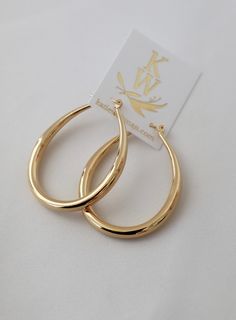 Large teadrop hoop earrings 32mm x 42mm 16kt gold plated brass SKU: E1335