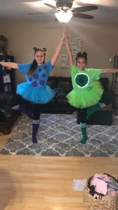 Mike Wazowski And Sully Costume Bff, Sully Halloween Costume Diy, Monsters Inc Costume Ideas, Two Girls Halloween Costume Ideas, Sully And Mike Wazowski Costumes, Mike And Sully Costume Best Friends, Mike Sully And Boo Costumes