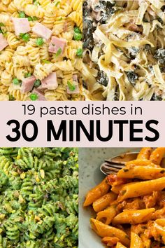 pasta dishes in 30 minutes with text overlay