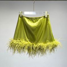 Lasaky - Fashionable Feather Patchwork High-Waisted Mini Skirt Lime Green Skirt, Kpop Dress, Yoga Skirt, Pleated Denim Skirt, Fashion Chingu, White Pleated Skirt, Embellished Skirt, Fashion Bottoms, Yellow Skirt