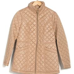 A Quilted Jacket With A Stand Collar And Front Slash Pockets Offer A Cozily Warm Attire. - Stand Neck - Long Sleeves - Front Zip Closure - Quilted Construction - Solid Colorway - 2 Front Slash Pockets - Approx. 29" Length - Imported Machine Wash Cold 100% Polyester New With Tags! Retail $180 Beige Quilted Outerwear For Fall, Beige Quilted Jacket For Cold Weather In Fall, Beige Quilted Jacket For Fall, Tiled Quilt, Wardrobe Architect, Stand Neck, Quilted Puffer Jacket, Saint Tropez, Massimo Dutti