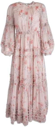 Long Sleeve Dress With Ruffled Skirt For Summer, Summer Long Sleeve Dress With Ruffled Skirt, Pink Ruffled Fall Dress, Flowy Long Sleeve Dresses With Ruffled Skirt, Tiered Dresses For Fall Garden Party, Pink Long Sleeve Dress With Ruffled Skirt, Fall Tiered Dresses For Garden Party, Feminine Flowy Long Sleeve Dress, Flowy Long Sleeve Feminine Dress