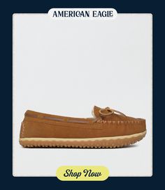 Suede upper with pile lining/Foam EVA midsole/MinnTREAD rubber outsole/Removable contoured footbed/Heavily treaded rubber sole for indoor/outdoor capability/Not Eligible For Promotions | Only Ships Within The USA Moccasins, Rubber Sole, American Eagle Outfitters, Women's Jeans, American Eagle, Indoor Outdoor, Slippers, Women Jeans, Shop Now