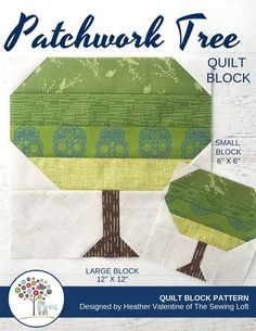 an image of a quilt block with trees on it and the words patchwork tree