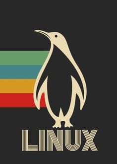 the linux logo with an image of a penguin on it's chest and rainbow stripes in the background