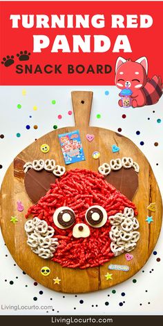 Turning Red Panda Snack Board - Disney Pixar Party Food Red Charcuterie Board, Movie Night Party Food, Disney Party Foods, Turning Red Panda, Party Food For Adults, Kids Party Snacks, Mei Lee, White Chocolate Pretzels, Disney Movie Night