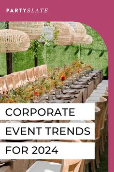 a table set up with chairs and umbrellas in the background text says corporate corporate events for