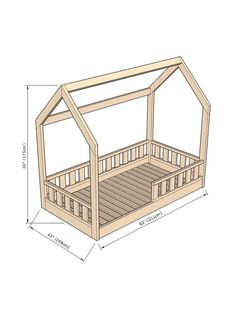 a wooden bed frame is shown with measurements for the top and bottom half of it