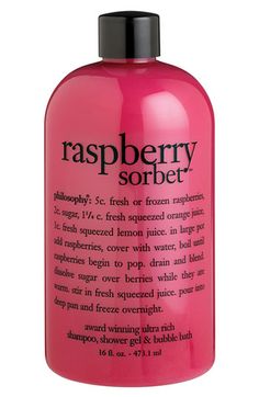 philosophy 'raspberry sorbet' award-winning ultra-rich 3-in-1 shampoo, shower gel & bubble bath Perfume Versace, Raspberry Sorbet, My Funny Valentine, Body Cleanser, How To Squeeze Lemons, Body Products, No Color