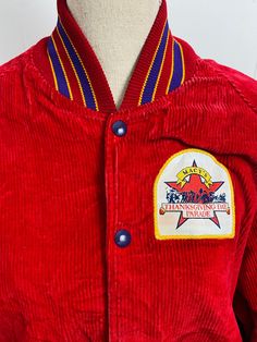 Vintage Macy's Day Parade Thanksgiving Corduroy NCA Performance Team Letterman Jacket Sz: unisex large Brand: Delong  Condition: excellent  Color: red Winter Red Outerwear With Corduroy Collar, Red Corduroy Winter Outerwear, Macys Day Parade, Macy's Day Parade, Desperately Seeking Susan, Vintage Nasa, Letterman Jacket, Varsity Jacket, Jackets & Coats