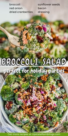 broccoli salad Broccoli Salad Thanksgiving, Holiday Broccoli Cauliflower Salad, Holiday Broccoli Salad, Thanksgiving Broccoli Salad, Christmas Broccoli Salad, Salad Recipes For Christmas Dinner, Christmas Eve Side Dishes, Christmas Broccoli, Broccoli Crunch Salad