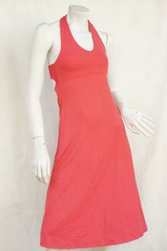 "Beautiful vintage Patagonia halter dress in good used shape. Size : X-Small, see flat measurements below : Flat Measurements : Chest : 14\"-16\" Waist : 13-14\"\" Hips : 17\"-19\" Length : 44,5\"" Fitted Solid Sundress With Halter Neck, Fitted Solid Color Halter Neck Sundress, Casual Fitted Halter Neck Sundress, Solid Fitted Halter Neck Sundress, Stretch Halter Neck Sundress, Casual Stretch Racerback Dress, Stretch Halter Midi Dress For Beach, Fitted Cotton Sleeveless Halter Dress, Casual Fitted Halter Midi Dress