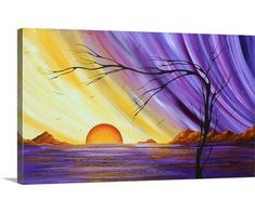 an acrylic painting of a sunset over the ocean