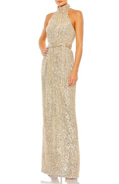 Ieena for Mac Duggal Sequin Halter Neck Sheath Gown | Nordstrom Black Tie Wedding Bridesmaids, Sequin Halter, Sheath Gown, Mac Duggal Dresses, Trumpet Gown, Halter Gown, Sleeveless Gown, Formal Dresses Gowns, Column Gown