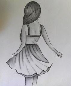 a pencil drawing of a girl in a dress