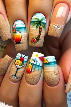 #SummerNails#StylishNails#ModernNails#NailTrends#NailFashion#NailObsession#NailPerfection#NailTech#GelNails#AcrylicNails#NailHack#NailLife#NailSwag#NailArtDesign#NailArtAddict#NailArtInspiration#SummerNailDesign#SummerNailIdeas#SummerNailFashion#SummerNailObsession#SummerNailPerfection#SummerNailGlam Summer Nails Idea Puerto Rico Nails, Cocktail Nails, Latest Nails, Beach Themed Nails, Tropical Vacation Nails, Trendy Nail Polish, Nail Hacks, Beach Nail