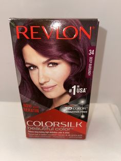 Revlon Colorsilk Beautiful Color Permanent Hair Dye 34 Deep Burgundy No Ammonia. New in box! Will add a second box for free as the box is very beat up. Deep Burgundy Hair Color Box Dye, Best Burgundy Hair Dye Box, Burgundy Hair Dye Box, Burgundy Hair Box Dye, Hair Dye Box, Revlon Colorsilk, Box Dye, Covering Gray Hair, Hair Color Shampoo