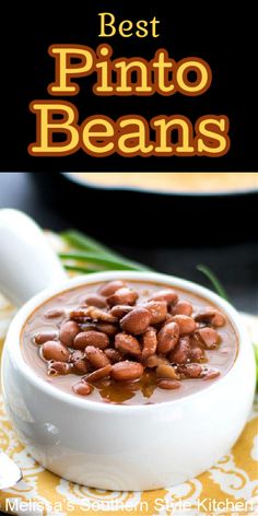 a white bowl filled with beans on top of a table