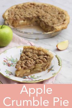 an apple crumble pie on a plate