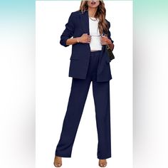 Nwt Luvamia 2 Piece Outfits For Women Dressy Blazer Jackets High Waisted Straight Leg Pants Suits Set Business Casual Office Includes Blazer Jacket & Dress Pants Brand New, Never Worn Casual Blue Suit For Work, Casual Blue Suits For Work, Casual Solid Color Suits For Workwear, Blue Workwear Sets For Fall, Blue Fall Pantsuit For Office, Blue Fall Pantsuit With Pockets, Womens Navy Suit, High Waisted Straight Leg Pants, 2 Piece Outfits For Women