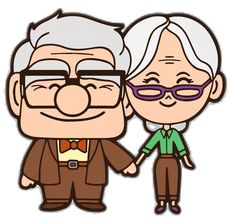 an old couple is holding hands and smiling for the camera, with glasses on their faces