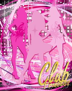 two women in pink and black silhouettes with the words club princesses on it