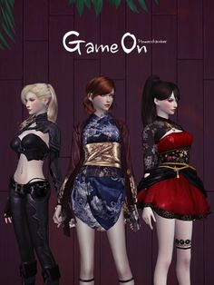 three females are standing in front of a wooden wall with the words game on them