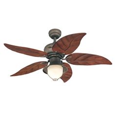 a ceiling fan with three leaves on it's blades and a light bulb in the middle